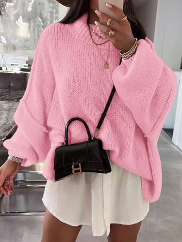 Image of Saodimallsu Womens Oversized Sweaters Mock Neck Batwing Long Sleeve 2026 Fall Trendy Ribbed Knit Casual Tunic Sweater