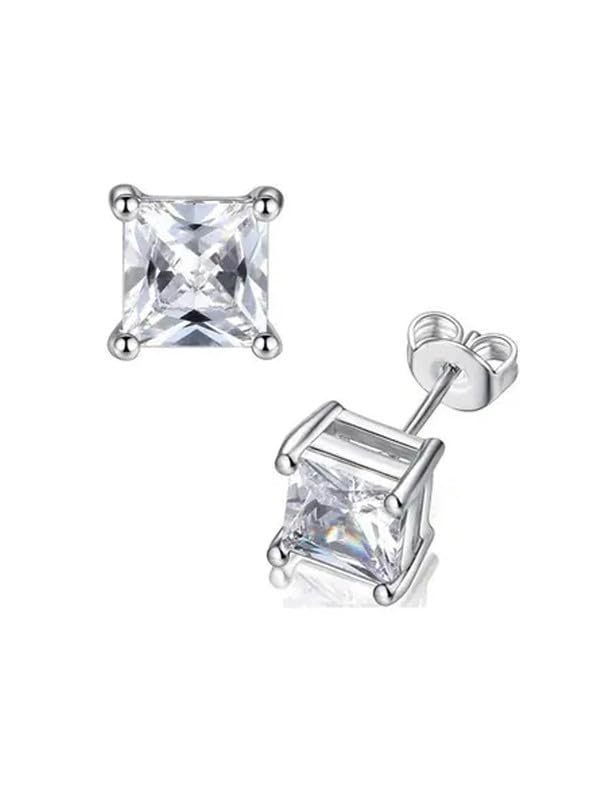 fimbul Sterling Steel Cubic Zirconia Stud Earrings, Square Cut, 925 Sterling Steel-picture-33