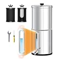 Purewell 1.5Gal Gravity Water Filter System with Embedded Visual Water Level, 3-Stage 0.01?m Ultra-Filtration Stainless Steel Countertop System with 2 Upgraded Carbon Filter, Reduce 99% Chlorine