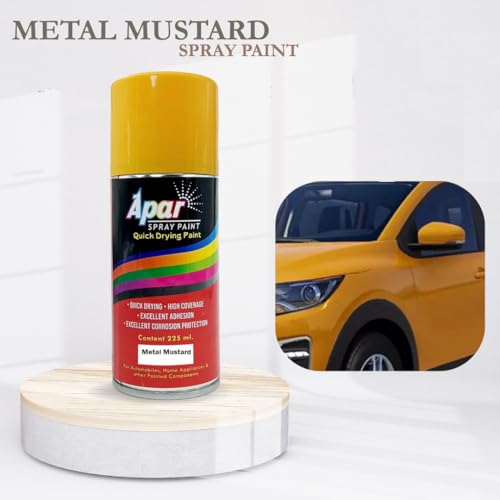Image of APAR Spray Paint Metal Mustard (RC Colour Name)+GC, Compatible for Renault Cars -225 ml (Pack of 2-Pcs)
