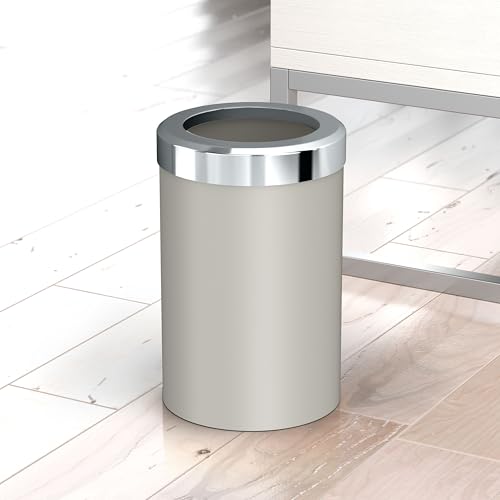 Image of Gatco Small Bathroom Trash Can with Lid, Round 3 Gallon Stainless Steel Wastebasket, Under Sink, Matte Pearl and Chrome, for Bathroom, Bedroom, Office (1931C)