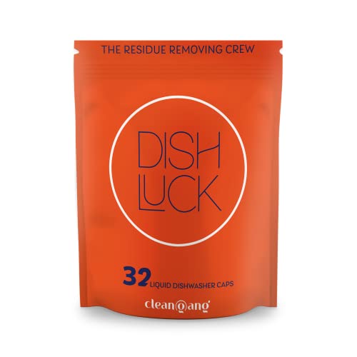 CleanGang - Spülmaschinen Caps Dish Luck INTENSE FORCE mit Salz- und Klarspüler Funktion - flüssige Geschirrspülcaps ohne Mikroplastik - Geschirrspüler Gel mit biologisch abbaubarer Folie 32 Caps Cover