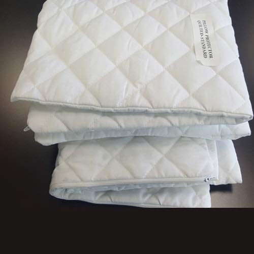 Bedding Kraft Hi Flipper 100% Cotton Set Of 2 Standard 20X26, White New Zipped Quilted Pillow Protector Covers #TOP2