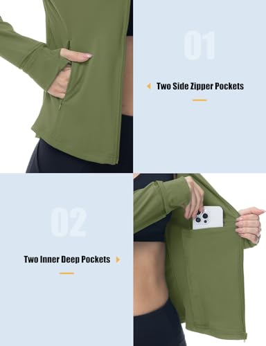 Image of Gopune Women's Workout Athletic Jacket Lightweight Zip Up Yoga Slim Fit Tops with Pockets