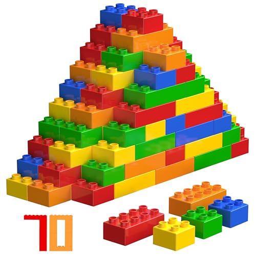 WYSWYG Big Building Blocks Set 70 Pcs Large Construction Bricks Compatible with Duplo Preschool STEM Educational Gifts for Boys Girls Age 3-6
