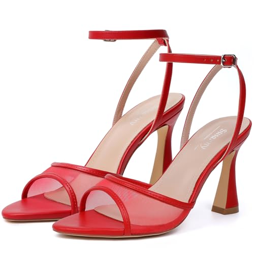 Image of Susanny High Heels for Women Pointed Open Toe Strappy Chunky Block Heels Ankle Strap Stiletto Kitten Heeled Sandals Wedding Bridal Party Prom Sexy Dress Shoes