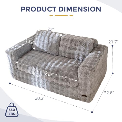 Image of MAXYOYO Loveseat Sofa Couch, Upholstered Bean Bag Chair Cloud Seat for Adults, Boneless Couch with Cushion & Pillows, Sofa in A Box, No Assembly Required, Bubble Grey, 2-Seat