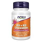 NOW Supplements, Vitamin D3 & K2, 5,000 IU/90 mcg, Plus Cardiovascular Support*, Supports Bone Health*, 90 Chewable Tablets