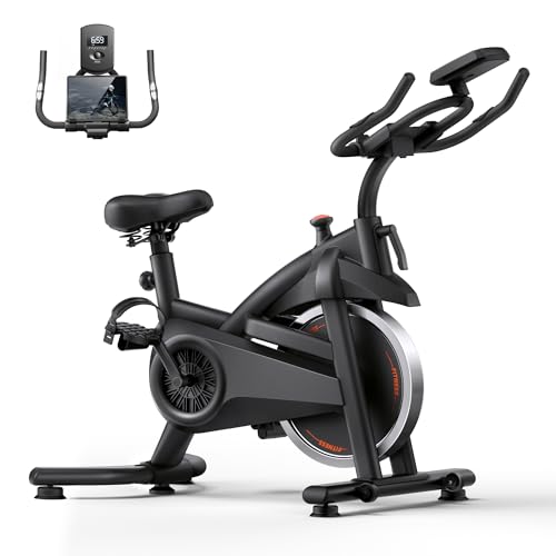 CURSOR FITNESS Exercise Bike, Quiet Belt Drive Stationary Bike for Home with 0-100 Resistance & App, 300 LB High Carbon Steel Training Bike, Indoor Cycling Bike with Tablet Holder and Heart Rate