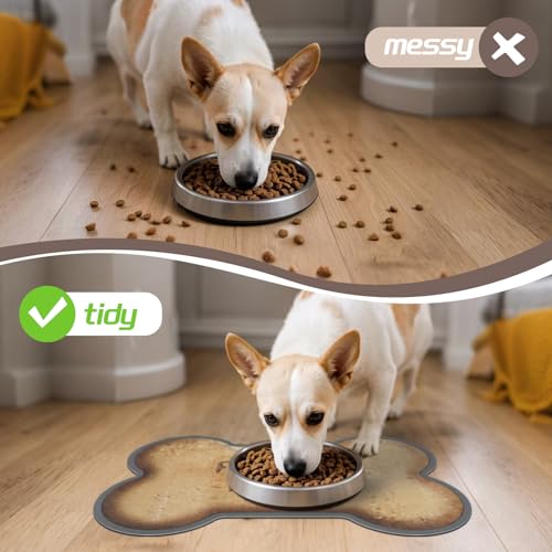 Dog-Food-Mat-Bone-Shaped-Water-Absorbent-Pet-Food-Mat-Non-Slip-Placemat-for-Pets-Bowl-and-WaterDog-Food-MatPet-Accessories-Supplies-Bone-Shaped-12×19-in Dog Food Mat Bone Shaped Water Absorbent Pet Food Mat Non Slip Placemat for Pets Bowl and WaterDog Food MatPet Accessories Supplies Bone Shaped 12×19 in