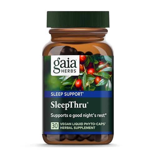 Gaia Herbs SleepThru - Natural Sleep Support Supplement with Organic Ashwagandha Root, Organic Magnolia Bark, Passionflower, and Jujube Date - 30 Vegan Liquid Phyto-Capsules (15-Day Supply)