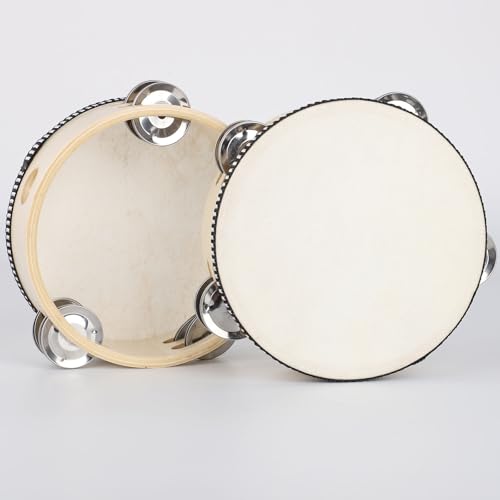 LIEKE Tambourine for kids,6 Inch Goatskin Drumhead Hand Held Drum with 4 Pairs Double Row Metal Jingles for Church Music Classroom Dance Party Game Props (6 inch) - Image 6