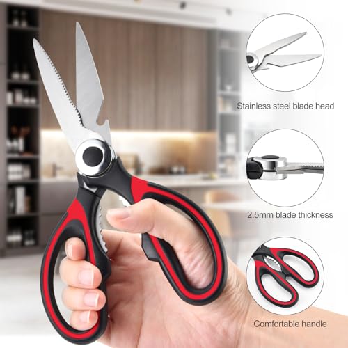 OMDAR Food Grade Kitchen Scissors 3 Pack- Lifetime Replacement Warranty -Heavy Duty Stainless Steel Cooking Shears for Cutting Meat, Food, Fish, Poultry Multipurpose Sharp Sissors for Dishwasher Safe