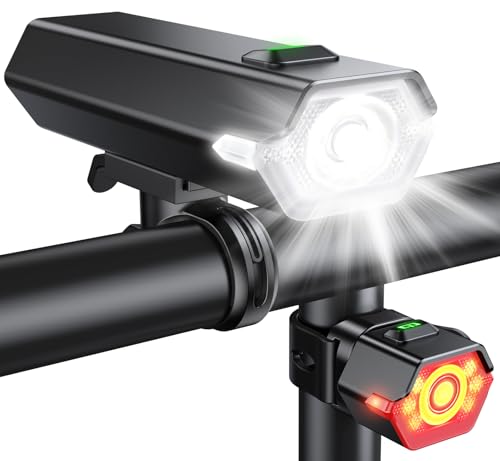 Glangeh Luces Bicicleta Delantera y Trasera Recargables Súper Brillantes, 4+6 Modos Luz Bicicleta Delantera LED,Luces Laterales, IP65 Impermeable- Accesorios Iluminación Bicicleta para Día/Noche Niños