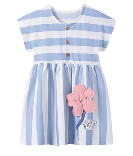 Image of HILEELANG Toddler Girl Short Sleeve Easter Dress Cotton Casual Jersey Shirt Playwear Applique Dress