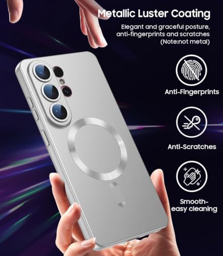 Image of DIZORO Compatible with Samsung S26 Ultra Case, Compatible with MagSafe, Matte Luxury Metallic Luster Flexible TPU Wireless Charging Shockproof Case with Lens Camera Protector Back Cover (Silver)