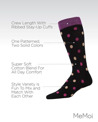 MeMoi Dotted Cotton Blend Crew Sock 3 Pack3