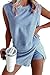 KevaMolly Womens Travel Outfits Summer Lounge Set 2 Pieces Mineral Wash Cotton Tank Top Lined Split Athletic Skirt Set Blue M