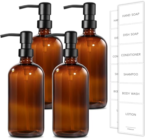 GMISUN Amber Glass Soap Dispenser, 4 Pack Bathroom Hand Soap