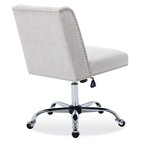 Belleze Modern Upholstered Linen Office Chair With Nailhead Trim, Armless Adjustable Height Swivel With Wheels, Stylish Farmhouse Computer Desk Seating - Beige #TOP4