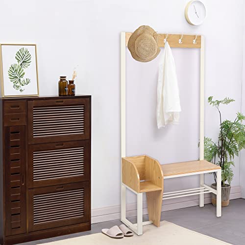 Entryway Coat Rack Shoe Bench, 4-In-1 Hall Tree Storage Bench, Organizer Entrance Storage Shelf Furniture With 5 Coat Hooks For Hallway Home Bedroom White #TOP7