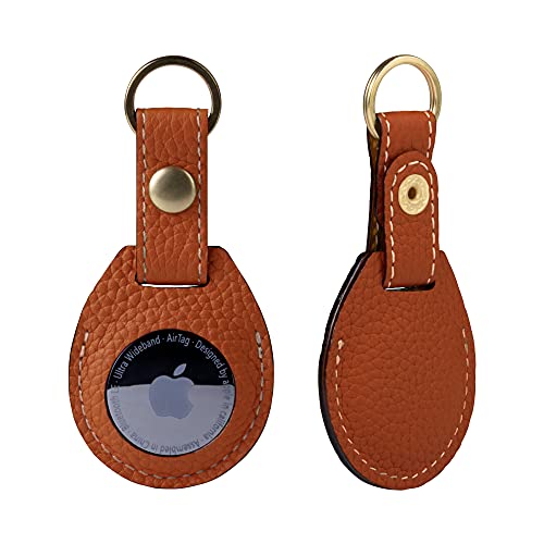 プレミアムレザー エアタグ ケース AirTag 本革 紛失防止 保護カバー 追跡 こども キッズ ペット ドッグタグ AT-Orange