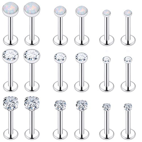 Dyknasz Opal Medusa Piercing Jewelry 16G Stainless Steel Labret Jewelry Lip Rings Snake Bite Piercing Jewelry Different Size Tragus Earrings Forward Helix Cartilage Conch Earring Stud with Flat Back
