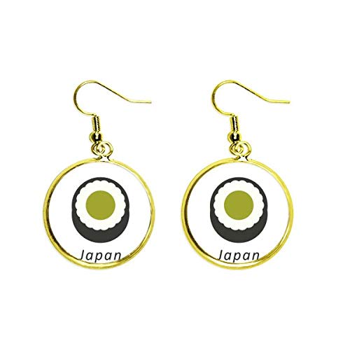 Pendientes de maki sushi joyería mujer con colgante dorado largo