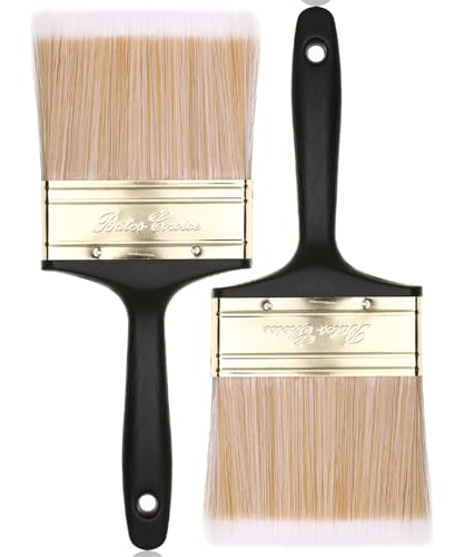 Bates- Deck Stain Brush 2 Pack 4 Inch Soft Tip Wood Stain Brushes for Wood Brass Plated Steel Ferrule Ergonomic Handle