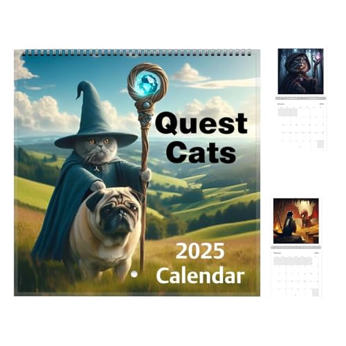 Weird Medieval Quest - Calendario 2025 con gatti, calendario mensile creativo con immagine di gatto medievale, organizzatore mensile per pianificazione familiare per pianificazione degli orari