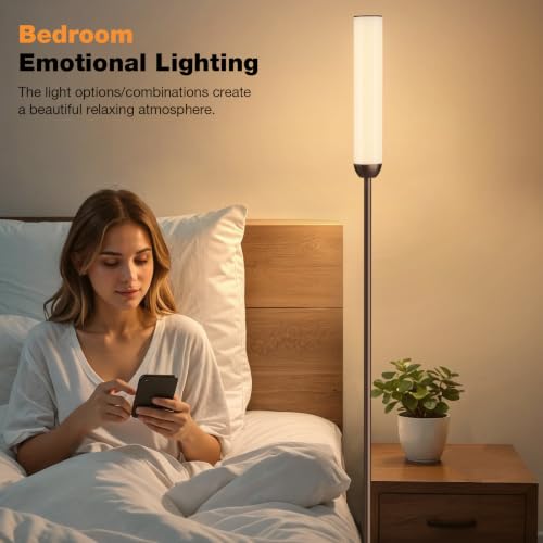 Image of Ambimall LED Floor Lamp with Remote Control, Foot Switch, Brown