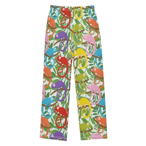 Colorful Chameleon Boys Long Pants Soft Trousers Elastic Waist Kids Lounge Bottoms with Pockets S-XL