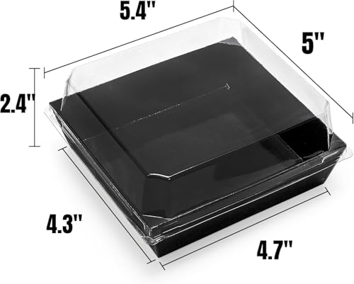 Image of Hiceeden 100 Pcs Black Paper Charcuterie Boxes with Clear Lids, 5.4 inchx5 inchx2.4 inch Cardboard Dessert Food Containers, Disposable Square Sandwich Box for Bakery, Donuts, Cookies, Strawberry, Salad