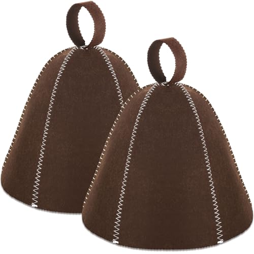 JaGely Sauna Hat for Men Women Wool Sauna Hat Vaporarium Cap Russian Banya Cap for Bath House Accessories(Brown,2 Pcs)