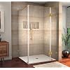 Avalux 42 in. W x 32 in. D x 72 in. H Rectangular Pivot Frameless Corner Shower Enclosure in Brushed Gold with Clear Glass