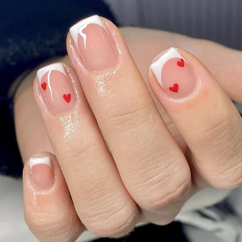 Heart Shaped French Tip False Nails Square White French Tip