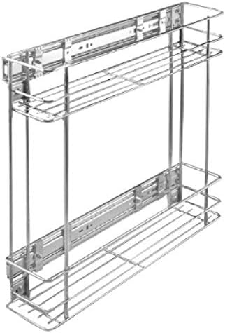 Cesta extraíble cromada para armario de cocina estrecho de 20 cm con 2 cestas y soporte frontal