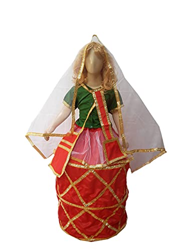 Image of Kaku Fancy Dresses Polyester Indian State Manipuri Folk Dance Costume - Red & Green, For Girls 14-16 Years