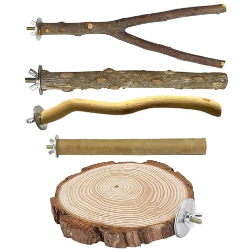 5 PCS Natural Wood Bird Perch Stand Wooden Parrot Perch Stand Budgie Toys Bird Cage Accessories Budgie Perch for Cage Cockatiel Toys for Parakeets Cockatiels(Log
