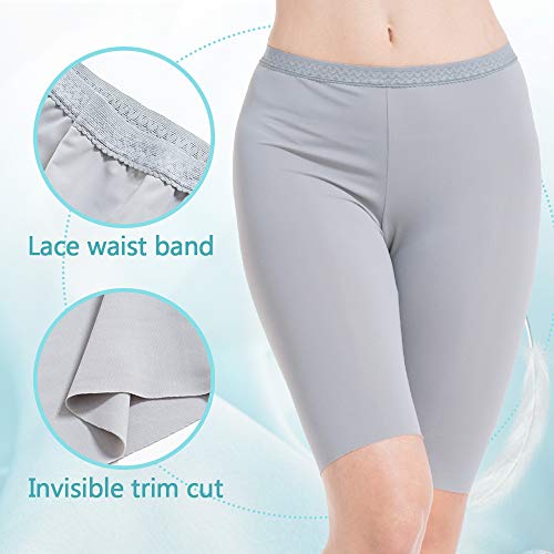MANCYFIT Slip Shorts for Women Smooth Short Leggings Half Mid Thigh Legging Sleek Undershorts Gray Large - Thumbnail 3