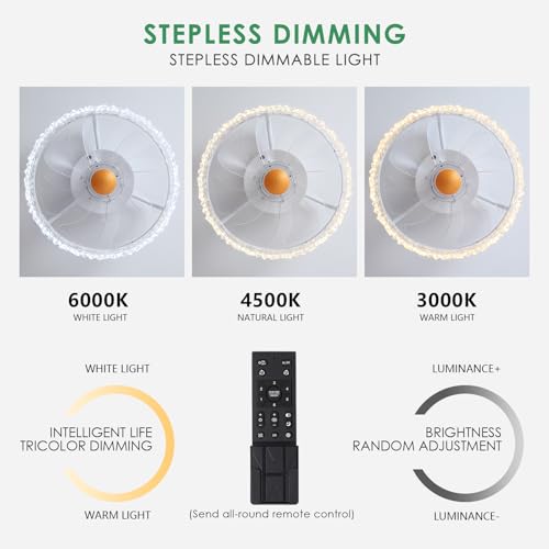Image of White Ceiling Fans with Lights and Remote - Low Profile Flush Mount Ceiling Fans - 13 inch Modern Bladeless Enclosed Ceiling Fans with Led Light and Stepless Dimming, White Small Ceiling Fan for Bedroom