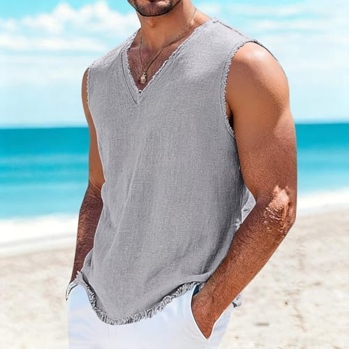 Chaleco de lino monocolor con cuello en V para hombre que busca confort Premium 2