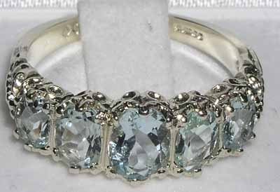 925 Sterling Silver Real Genuine Aquamarine Womens Band Engagement Ring - Size 6 #TOP3