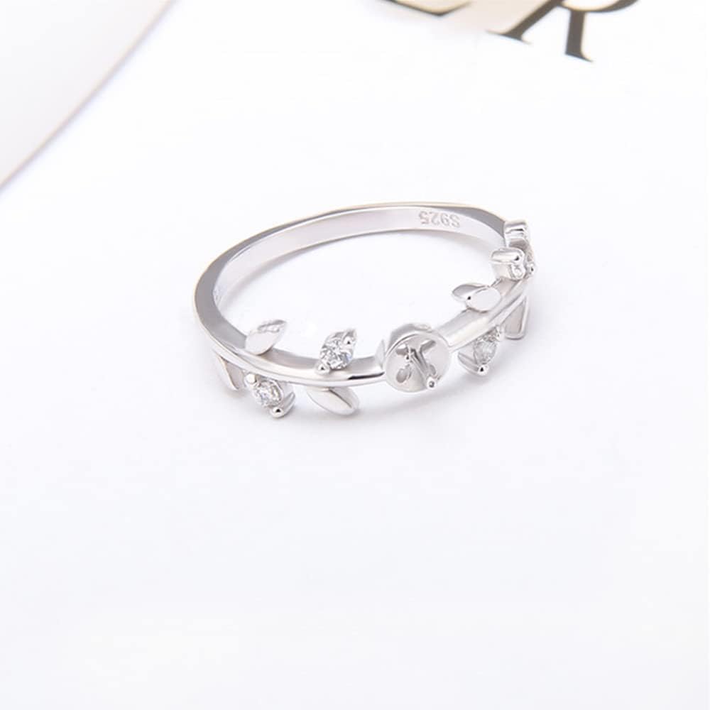 925 Sterling Silver Leaf Cubic Rings for Pearl Jewelry Making, Design Ring Fittings/Settings/Mountings for Women - Image 2