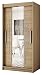 Produktbild Kryspol Schwebetürenschrank York 1-100 cm mit Spiegel Kleiderschrank mit Kleiderstange und Einlegeboden Schlafzimmer- Wohnzimmerschrank Schiebetüren Modern Design (Sonoma)