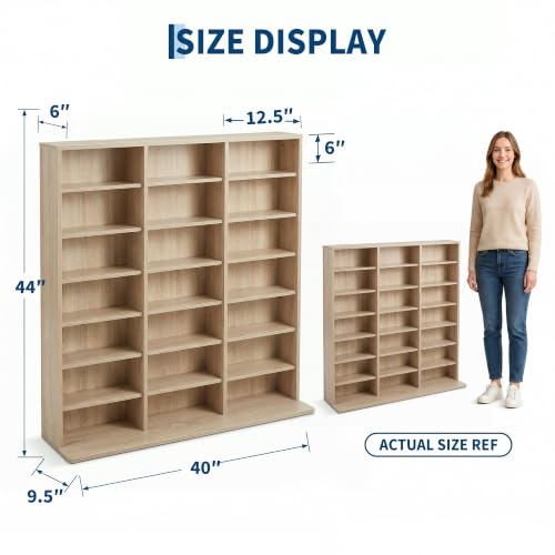 Image of Garvee 7 Tier Tall CD Display Cabinet, 21-Compartment Media Tower, Natural