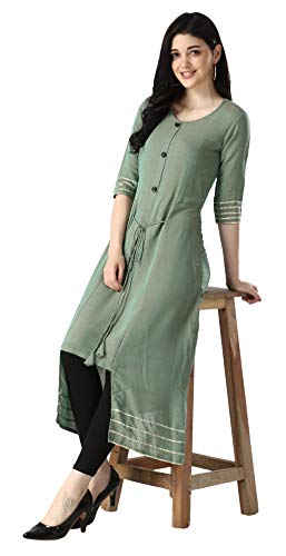 Image of OM SAI LATEST CREATION Designer Slub Cotton Fully Stitched Anarklai Kurti for Women & Girls on Jeans Palazzo or Skirt (Plus Size Upto 2XL)-(Grey)