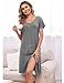 Ekouaer Women's Nightshirt Short Sleeve Button Down Nightgown V-Neck Sleepwear Pajama Dress Grey