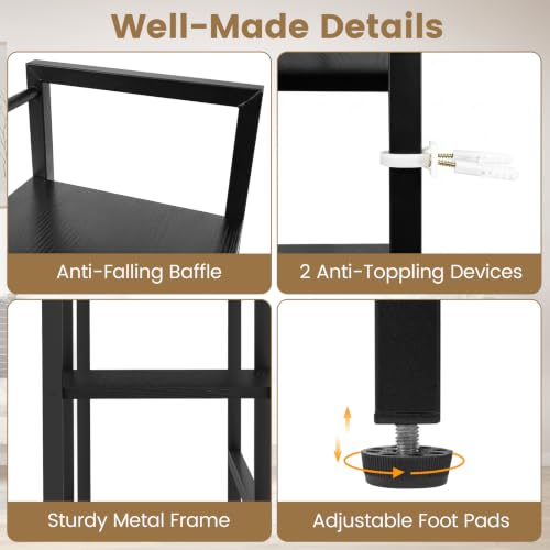 Image of Tangkula 4-Tier Desktop Bookshelf, 38.5 inch Dorm Desk Hutch, Black | Tabletop Hutch for Computer Monitor, 4 Open Storage Shelves, Anti-tip Device, Desktop Display Shelves for Home Office
