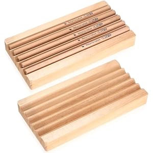 2 Pcs Bandejas Portalapices Escritorio de Madera, Bandejas Lapiceros para Escritorios, Organizador Escritorio para Oficina Casa Pinceles y Lápices Boligrafos Portalápices, con 5 Ranuras (18 x 9 cm)